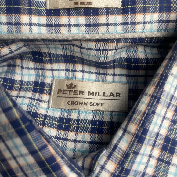 Peter‎ Millar Men's Medium Crown Soft Blue Plaid Button Down Cotton/Silk - Picture 2 of 5
